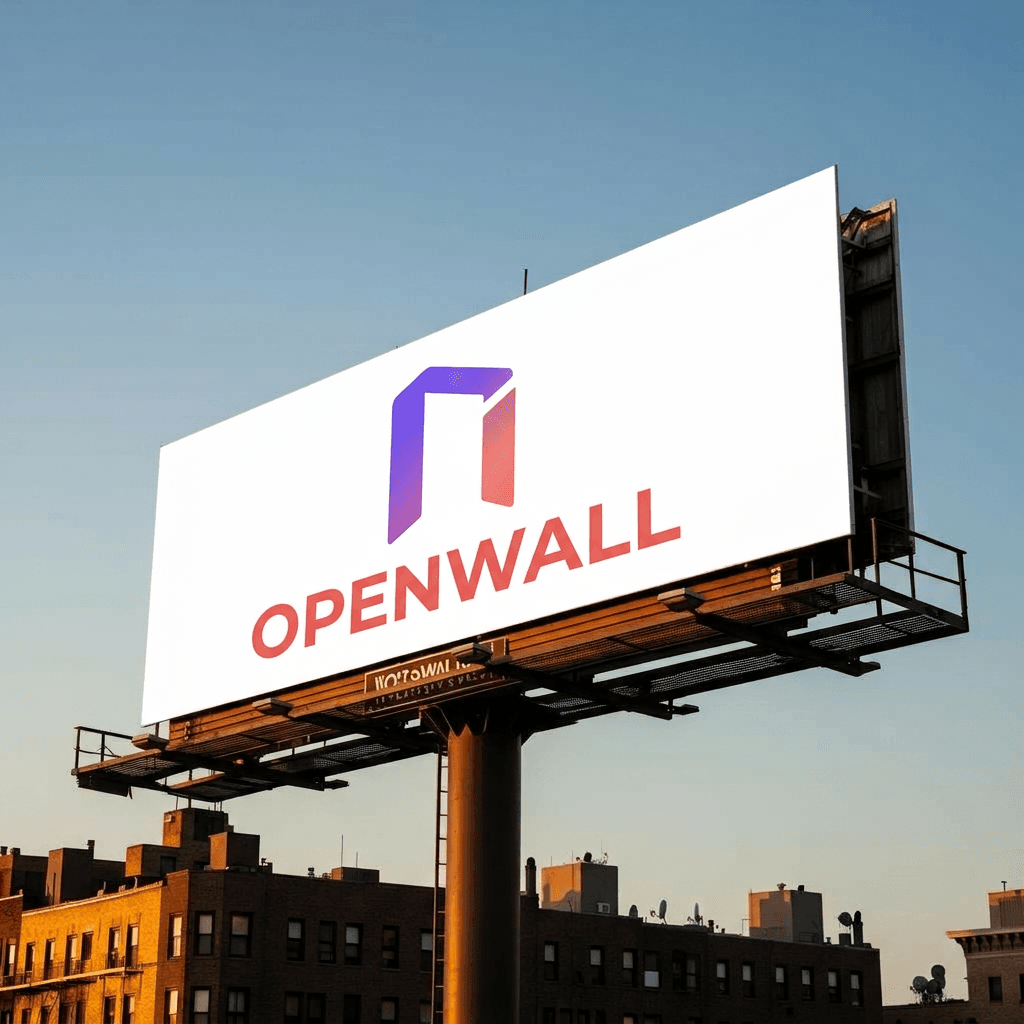 A large OpenWall billboard above a city block