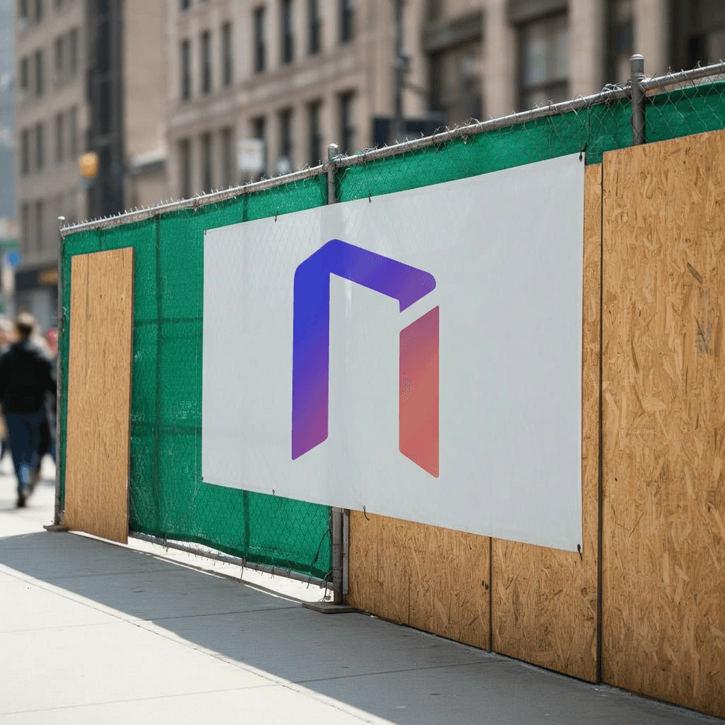 A OpenWall banner installed on a downtown construction fence